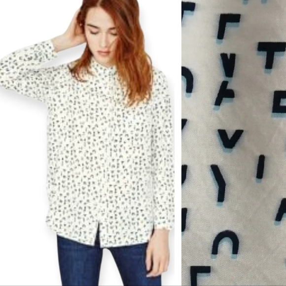 Maje Tops - Maje Chacha Letter Print Silk Viscose Button Up Blouse Twee Maje 1 or Small